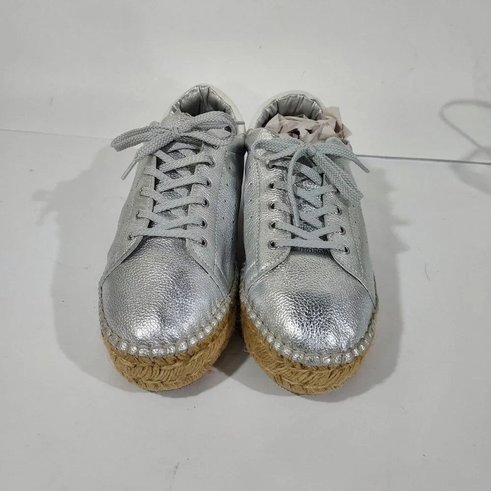 Steve Madden Silver Mars Platform Espadrill Laceup Full Leather Sneaker Shoe - Picture 3 of 12